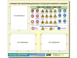Стенд информационный "Правила техники безопасности в кабинете физики" (75х70, 3 кармана)